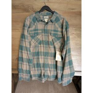 Ariat Huxlee Retro Fit Shirt Men 2XL Brown Blue Plaid Long Sleeve Pearl Snap NWT